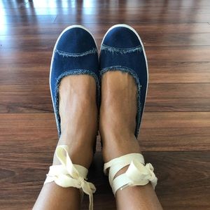 Kate Spade Denim lace up flats Size 10 never worn